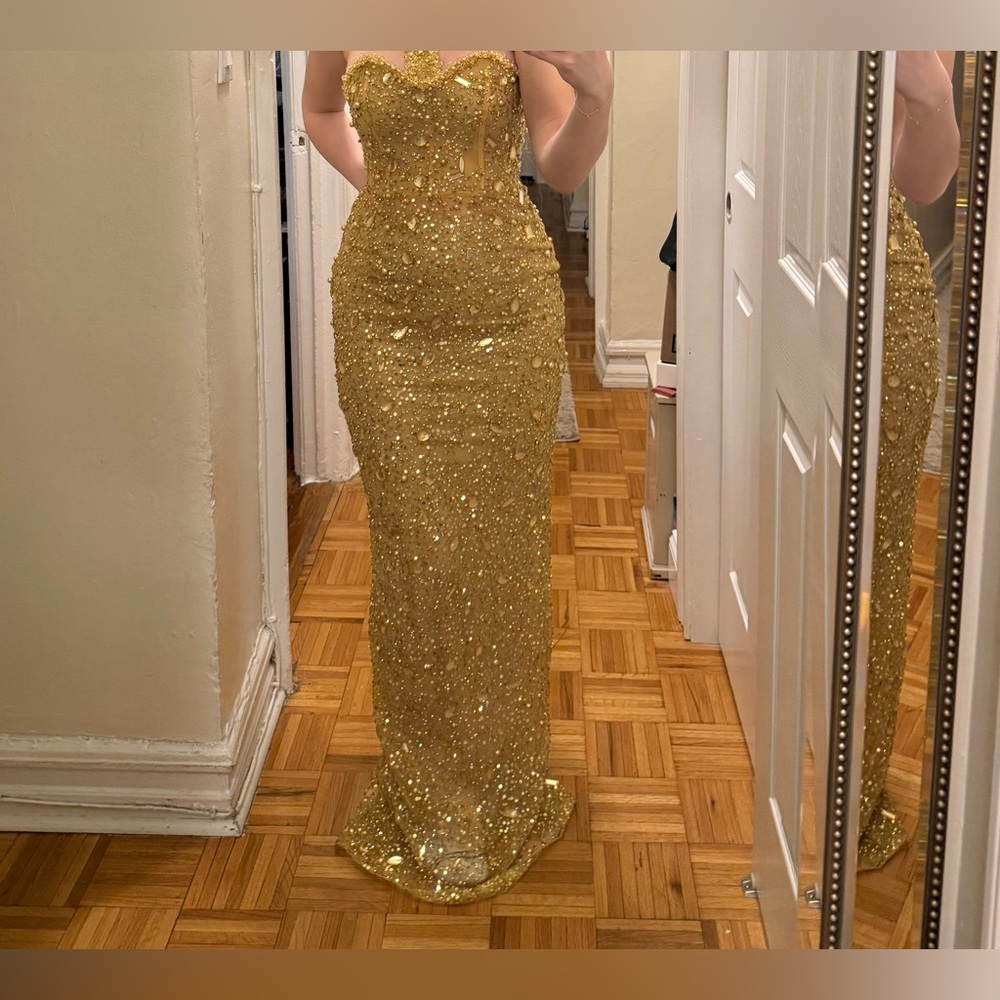 Gold Sequin Strapless Gown